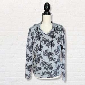 Vintage Havana Hooded Sweatshirt Gray with Black Floral Cross Open Back Size Med